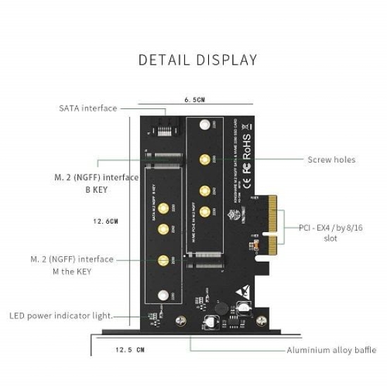 Adapter Kingshare Chuyển Đổi SSD M2 NVMe + m2 sata To PCIe 3.0 x 4 ( 2 Slot )