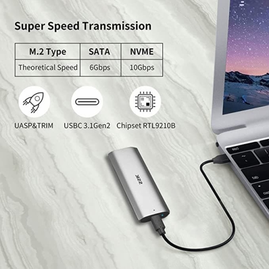 Box SSK Chuyển Đổi M2 NVMe To USB 3.1 Gen 2 HE-C370 (Có thể dùng cho SSD M2 SATA)